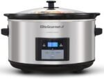 Elite Gourmet MST-900D 8.5Qt Digital Programmable XL Jumbo Slow Cooker, Adjustable Temp, Entrees, Sauces, Stews & Dips, Dishwasher Safe Glass Lid & Crock, Stainless Steel