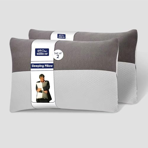 GADDA CO Hollow Sleeping Fiber Pillow with Zip | Set of 2| Height Adjustable Sleeping Bed Pillow, Soft and Fluffy | White and Grey, Standard Size with 3 Months Warranty