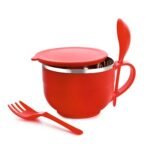 GANESH Stainless Steel Noodle&Soup Bowl with Handle&Spoon,Airtight&Leak Proof Bowl for Pasta,Soup,Rice,Maggie Food Container for Use in Kitchen,School,Office,Travel (Multicolor),500 Milliliter-500 Ml