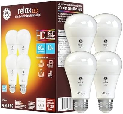 GE Relax LED Light Bulbs, 60 Watt, Soft White, A19 (4 Pack)