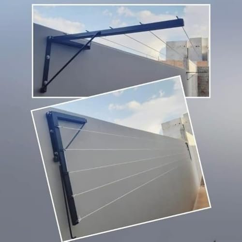 GLITZ® Foldable Wall Mount Cloth Drying Stand | Space Saving Collapsible Metal Drying Rack for Dresses Balcony & Indoor Use | Wall Mounted Clothes Dryer Stand with Free Clothesline (Black)