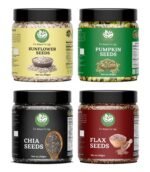 Go Vegan Raw Seeds Combo for Eating - 1kg (Pumpkin, Chia, Sunflower and Flax Seeds - 250gm Each, Pack of 4)