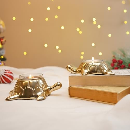 Golden Turtle Votive Holder Set of 2 || Elegant Home and Office Dcor Accessories for Living Room || Golden Decorative Collectibles Perfect for Gifting || Votives Candle Included