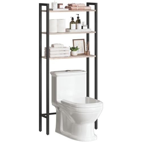HOOBRO 3 Layer Over The Toilet Storage Rack Metal Bathroom Shelf Space Saving Organizer for Laundry Room Wash Basin Floor Size Small Spaces and Bedroom (White_) (Greige)