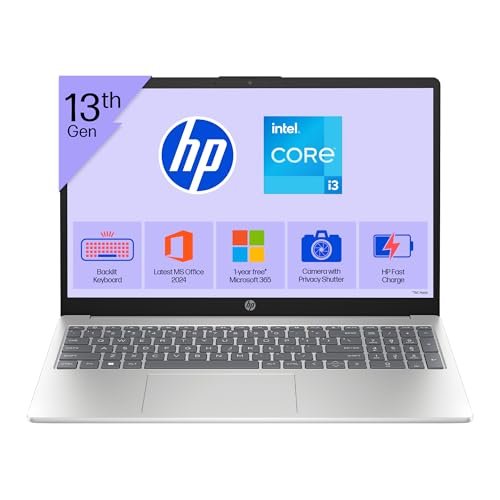 HP 15, 13th Gen Intel Core i3-1315U, (8GB DDR4,512GB SSD) Anti-Glare, Micro-Edge, FHD,15.6''/39.6cm, Win11,M365 Basic(1yr),Office24, Silver,1.59kg, fd0572TU, FHD Camera w/Shutter Laptop