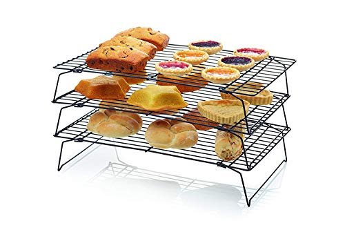INDIAN DECOR 28181 Three -Tier Stackable Non-Stick Cake Cooling Rack, 21 x 40 cm (8" x 16") Black