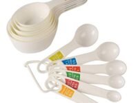 INKULTURE Plastic Measuring Cups and Spoon Set with Ring Holder, 12 Piece Set (White)