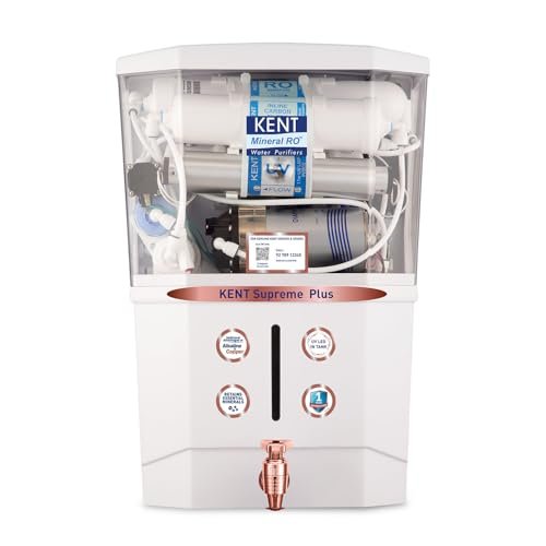 KENT Supreme Plus Alkaline+Copper RO Water Purifier | RO+UV+UF+Alk +Cu+TDSControl+UV LED Tank|Advanced ROTech for Sabse Shudh Paani | Auto Flush | 8L| 20LPH | Ideal for Borewell/Tanker/Municipal Water