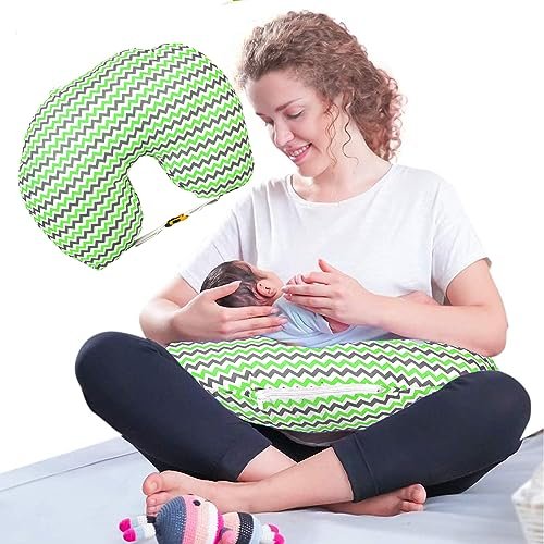 Kid's Charm Zigzag-Mini Portable 6 in 1 for 0 to 4 Months New Born Baby Feeding Pillow for Mother Baby Breastfeeding|Feeding Pillow for Breastfeeding with Removable Cover, Cotton Pillow(Green)