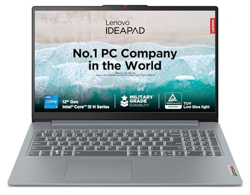 Lenovo IdeaPad Slim 3, 12th Gen Intel Core i5-12450H (16GB LPDDR5, 512GB SSD), Anti-glare, FHD 15.6"(39.6cm), Win 11, Office Home 2024, Arctic Grey, 1.62Kg, 83ER00MDIN, Thin & Light, Backlit KB Laptop