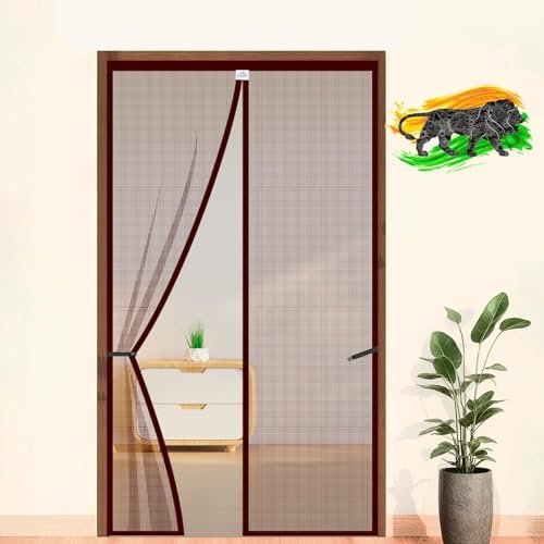 LifeKrafts Polyester Magnetic Mosquito Net for Door | Mosquito Curtain for All Door Types & Sizes | Auto-Closing Insect Screen to Keep Mosquito Out (210x80 cm, Brown)
