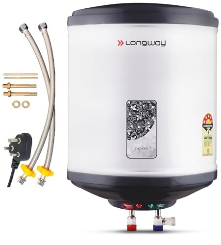 Longway Superb 15 Liters 5 Star Rated Automatic Storage Water Heater for Home | Water Geyser | Electric Geyser with Multiple Safety System & Anti-Rust Coating | 5 Years Warranty on Tank | Gray