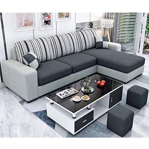 Luno 4 Seater Fabric RHS L Shape Sofa Set (Light Grey-Dark Grey) 4-Person Sofa