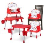 LuvLap 4 in 1 Convertible Baby High Chair with Printed Cushion, 5 Point Safety Belts, High Chair, Low Chair, Booster Chair and Table for Baby, Removable & Washable Food Tray 6 Months+, Red
