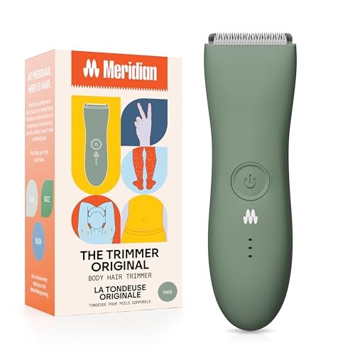 MERIDIAN The Trimmer Original - Body Hair Trimmer for Men, Electric Shaver for Pubic Hair, Chest, Legs & Bikini, Waterproof & Rechargeable, Sage