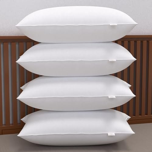 MY ARMOR Height Adjustable Microfiber Pillows Set of 4 for Sleeping - 16 x 24 Inches - White