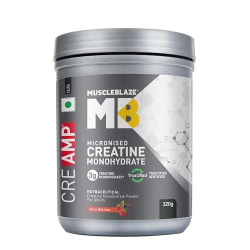 MuscleBlaze Micronised Creatine Monohydrate CreAMP Powder, Juicy Berries (80 Servings, 320g) | Trustified Certified Creatine