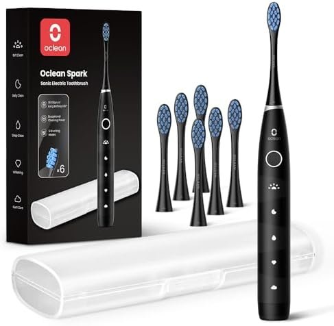 Oclean Electric Toothbrush for Adults, 150 Days Battery Life Electric Toothbrush, USB Rechargeable Sonic Travel Toothbrush with 6 Brush Heads & Travel Case, 5 Modes and Smart Timer
