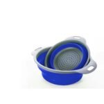 Oren Empower Foldable Silicon Collapsible Colander Set of 2 with Quick Draining Holes, Kitchen Food Strainer Basket for Pasta, Vegetables, Fruits - (Blue)