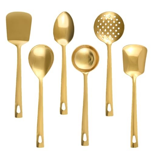 ROSTON Serving Spoon Golden Set of 6 Stainless Steel Multipurpose for Kitchen chamcha for Kitchen