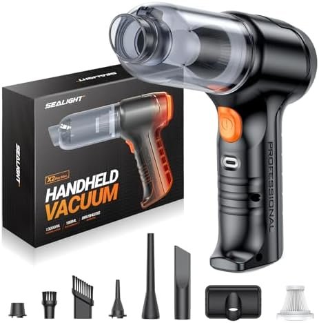 SEALIGHT Mini Wireless Car Vacuum, 13000pa High Power Suction and Air Duster, Lightweight Compact Handheld Portable Cleaner for Home, Office, Pet