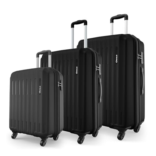Safari Genius Alley Set of 3 (Cabin + Medium + Large) Trolley Bags, Hard Case Polypropylene, 4 Wheels, 360 Degree Wheeling Luggage, Suitcase for Travel, Black