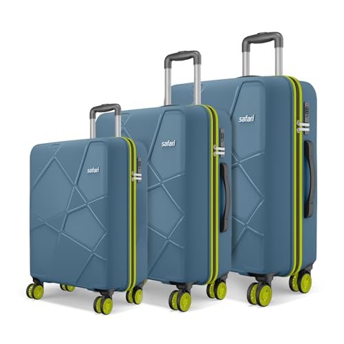 Safari Pentagon Neo 8 Wheels Travel Trolley Bags, Hard Case Polypropylene with 360 Degree Wheeling Luggage, Suitcase for Travel, Ink Blue, Cabin + Medium + Large (55/65/75cm), Set of 3