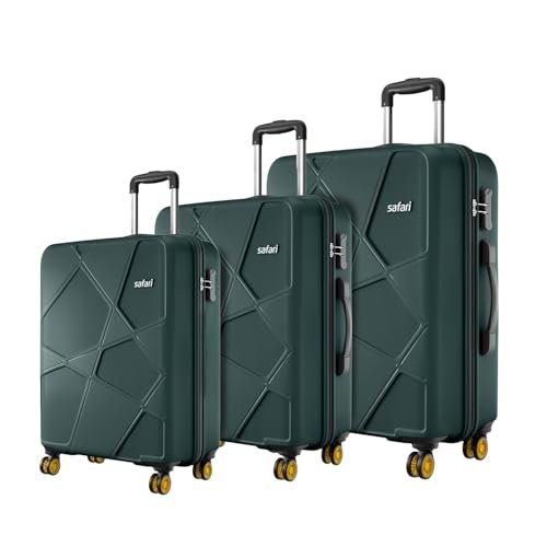 Safari Pentagon Pro 8 Wheels Set of 3 (Cabin+ Medium + Large) Trolley Bags, Hard Case Polypropylene, 360º Wheeling Luggage, Travel Bag, Suitcase for Travel, Trolley Bags for Travel, Dusk Green