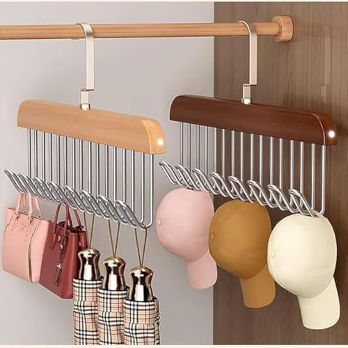 See Ever 1 pcs Wooden Hangers for Wooden Belt Hanger for Tie 8 Hooks Adjustable Closet Hangers Lingerie Belt Scarf Tie Storage Racks Foldable Hooks Wood Hanger Wardrobe Organizers for Men Women (1)