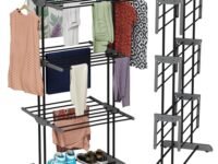 TEX-RO Clothes Drying Stand for Balcony /Cloth Dryer Stand/ Cloth Stand for Drying Clothes Foldable / MS Pipe Clothes Hanging Stand / Portable Cloth Rack for Indoor (3 Layer, Grey and Black)