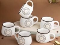 The Earth Store Cup O'clock Tea Cup Set of 6-200ml Each Capacity | Clock Print | Microwave and Dishwasher Safe Ceramic Tea Cup Ideal for Home, Office, Parties, Birthday Gift Chai Cups