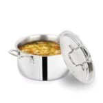 The Indus Valley Triply Stainless Steel Stock Pot/Casserole with Steel Lid | Very Small, 20cm/7.8 inch, 2.1 liter, 1.3kg | Induction Friendly | Nonstick 3-Layer Body, 100% Pure & Toxin-Free