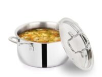 The Indus Valley Triply Stainless Steel Stock Pot/Casserole with Steel Lid | Very Small, 20cm/7.8 inch, 2.1 liter, 1.3kg | Induction Friendly | Nonstick 3-Layer Body, 100% Pure & Toxin-Free