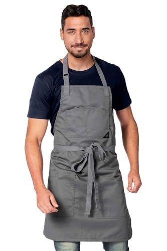 Under NY Sky Chef Apron ââ‚¬â€œ Professional Gray Twill ââ‚¬â€œ Cotton Straps - Smart Pockets - Adjustable for Men and Women ââ‚¬â€œ Pro Chef, Cook, Kitchen, Baker, Barista, Bartender, Server Aprons