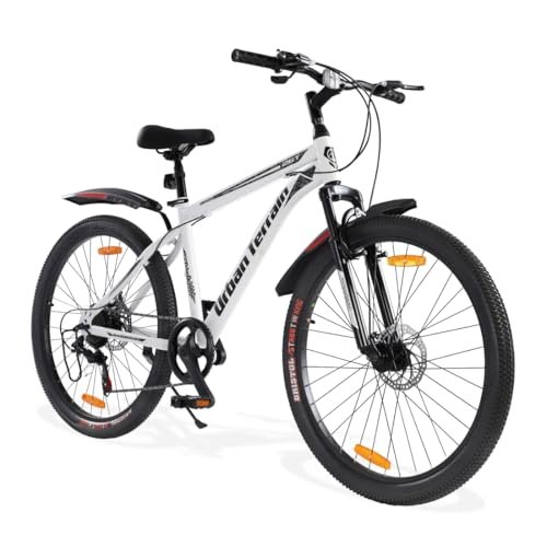 Urban Terrain Galaxy Max 26 inch Geared Steel High Performance Mountain Cycles for Men with Front Suspension & Disc Brakes | Ideal for 13+ Years, Unisex, Frame Size : 17 inch (7 Speed, White)
