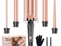 Waver Curling Iron Wand, BESTOPE PRO 5 in 1 Curling Wand Set with 3 Barrel Hair Crimper for Women, Fast Heating Hair Wand Curler in All Hair Type