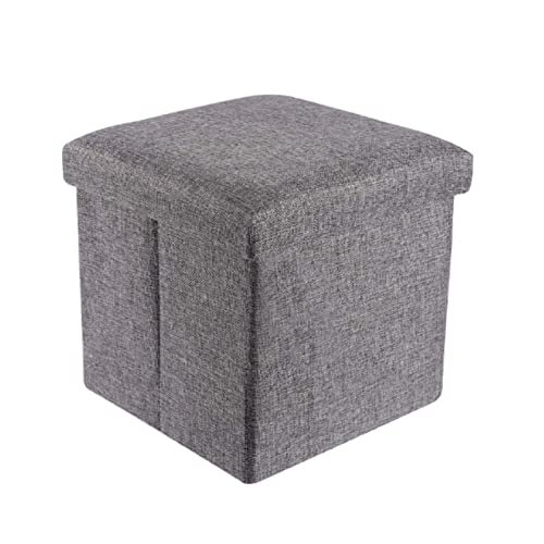 YCOCO Storage Foot Rest Stool Seat Foldable Storage Ottoman Square Toy Chest Padded with Memory Foam Lid Sofa Bed for Space Saving 11.8x11.8x11.8 inch, Grey