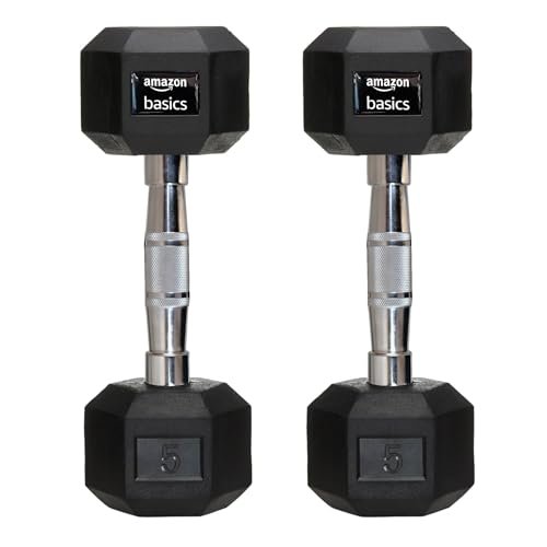 amazon basics Rubber Encased Hex Dumbbell Weight Set Of 2, 5 Kg,Black