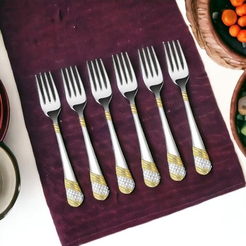 fnS Imperio Dinner Fork 24 Karat Gold Plated, Set of 6 (6 Dinner Fork)