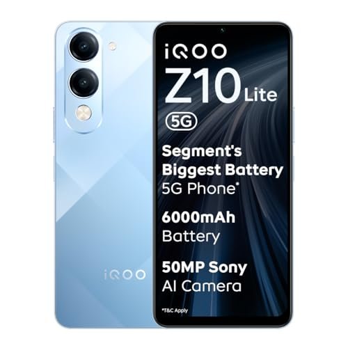 iQOO Z10 Lite 5G (Titanium Blue, 6GB RAM, 128GB Storage) | 6000 mAh Battery | Dimensity 6300 5G Processor with 433K+* AnTuTu Score | IP64 Rated & Military Grade Shock-Resistance
