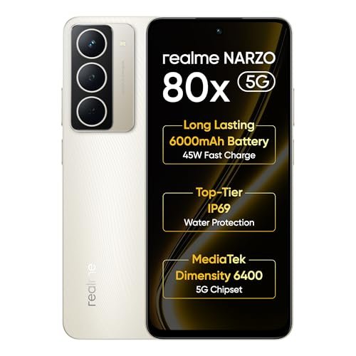 realme NARZO 80x 5G (Sunlit Gold,6GB+128GB) | Dimensity 6400 5G Chipset | 6000mAh Long-Lasting Battery | 45W Fast Charge | 120Hz Eye Comfort Display | IP69 Top-Tier Waterproof