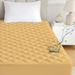 Ayka Waterproof Double Size 72x48 inch Cotton Quilted Mattress Protector Breathable Hypoallergenic Noiseless Ultra Soft Elastic Fitted Bed Protector Mattress/Bed Cover (Beige, Double (72 * 48"))