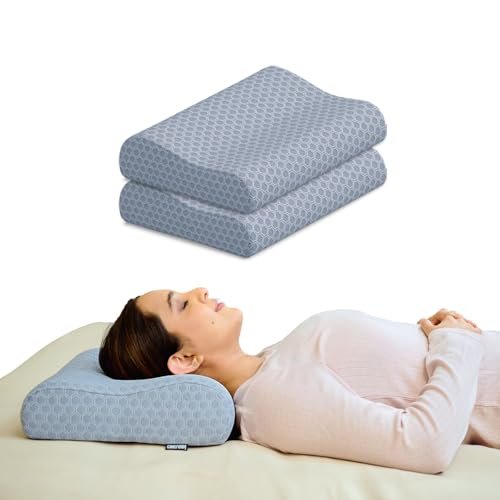 Memory Foam Cervical Neck Pillow | 2 Years Warranty | Pain Relief Sleep, Improves Posture Spinal Alignment, Neck Pain Relief | Queen 19 x 11 x 3.5 Inch | Grey Jacquard Cover | Pack of 2