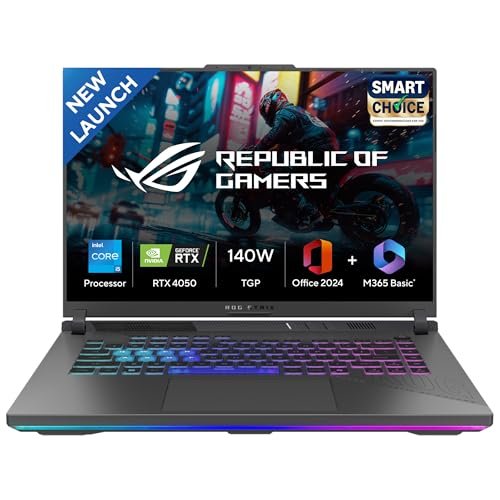 ASUS ROG Strix G16, Smartchoice,Intel Core i5-13450HX, Gaming Laptop(RTX 4050-6GB/140W TGP/16GB RAM/1TB SSD/FHD+/16"/165Hz/Windows 11/M365 Basic (1Year)*/Office Home 2024/Gray/2.5 Kg) G614JU-N3526WS