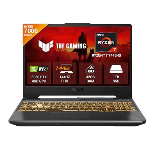 ASUS TUF A15, AMD Ryzen 7 7445HS, Gaming Laptop(RTX 3050-4GB/75W TGP/32GB RAM/1TB SSD/FHD/15.6"/144Hz/Backlit Keyboard/48Whrs/Windows 11/Graphite Black/2.3 Kg) FA506NCG-HN250W