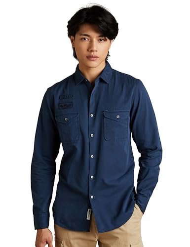 Amazon Brand - INKAST Men's Solid Double Pocket Cotton Shirt | Casual | Plain | Full Sleeve-Slim Fit (Available in Plus Size)