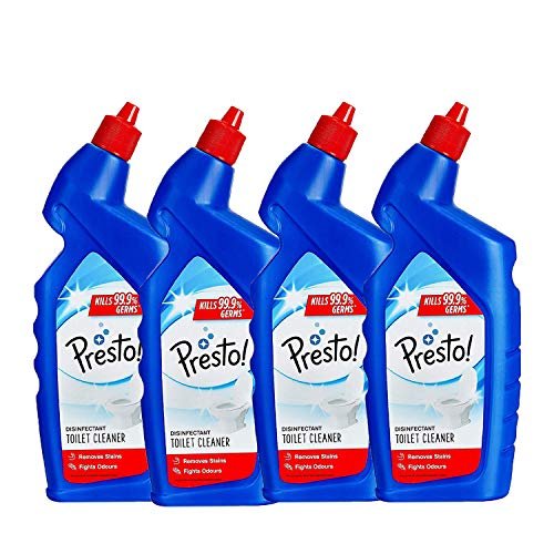 Amazon Brand - Presto! Disinfectant Toilet Cleaner, Original | 4 Litre | 1 L X 4 Packs | Kills 99.9% Germs | Removes Tough Stains | Provides Long Lasting Freshness