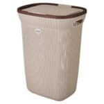 Amazon Brand - Solimo Plastic Knit Laundry Basket - Big - 55 Litres - 44 Cm X 35 Cm X 61 Cm | Beige