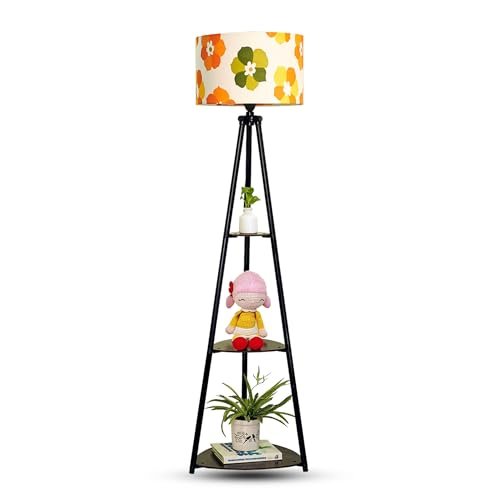 Crosscut Furniture Metal Floor Lamp with 3 Shelves (Fresh Flower) LED Bulb Included, Yellow