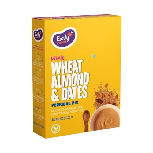 Early Foods - No Added Sugar No Salt Porridge - Whole Wheat Cereal with Almonds & Dates Porridge Mix | Easy to Cook | No Preservatives | Cereal for Kids 200g